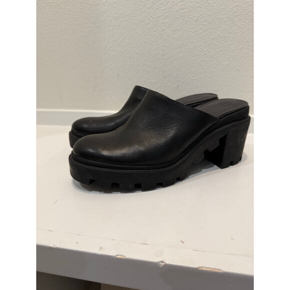 Gianni Bini Women’s Black Leather Platform Chunky Lug Sole Clog Mules 9.5 - Picture 7 of 16